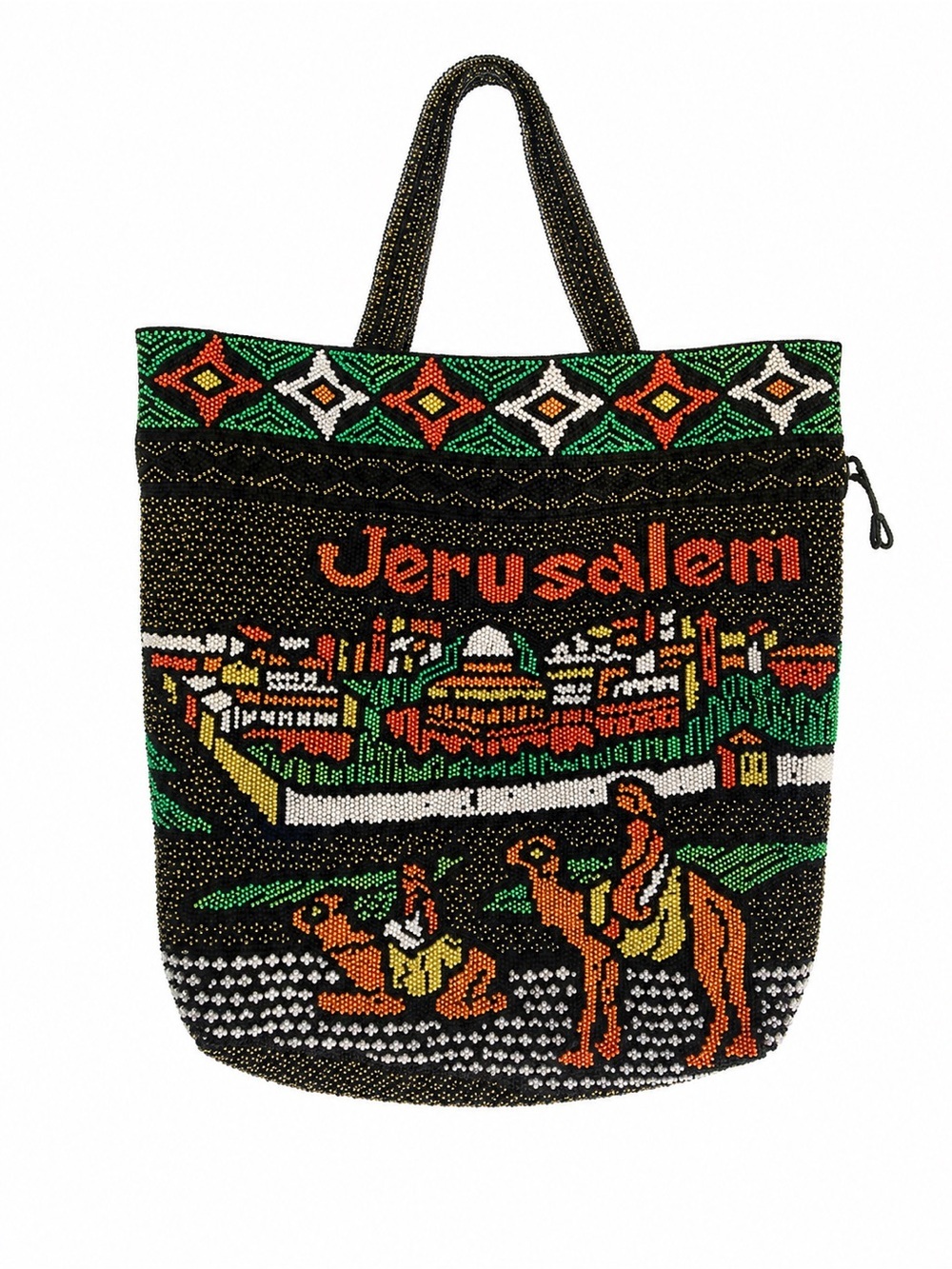 Jerusalem Handmade Beaded Tote Bag Holy Land Camel Scene Israel Souvenir